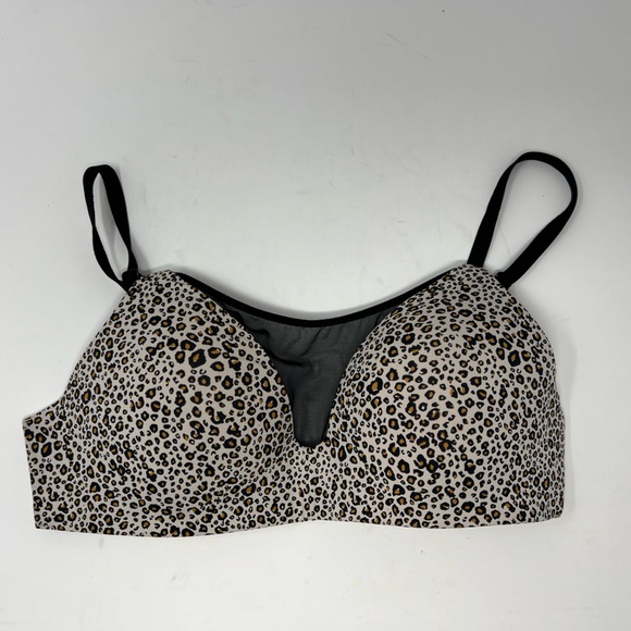 Victorias Secret Women’s No Wire Leopard Print Bra 32C Black Tan Lightly Padded - Picture 1 of 4